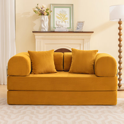 Adonia Foldable Three Person Corduroy Fabric Sofa Bed with High-Rebound Density Sponge