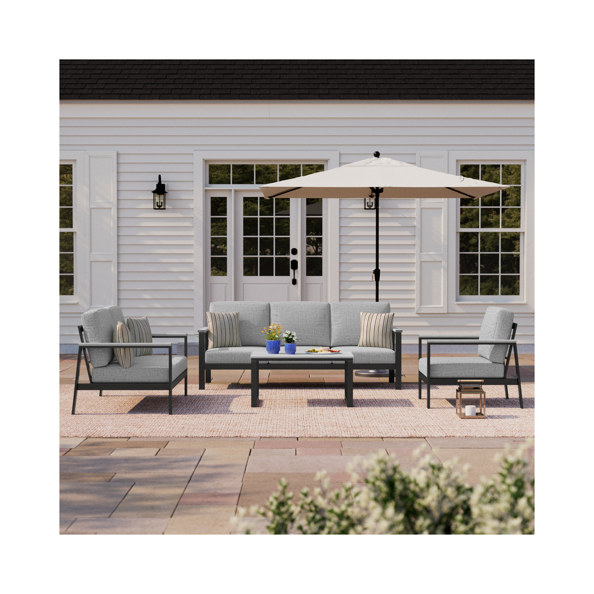 Townsend 5 Piece Sofa Seating Group with Sunbrella® Cushions, Canvas Granite Sunbrella® Canvas