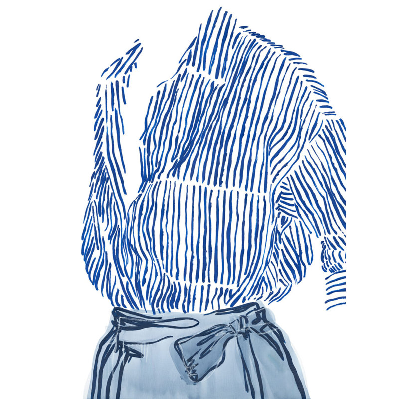«Fashionablement Blue» par Emma Jones - reproduction de cadre photo unique, Cadre en chêne, H 36 po x l 28 po
