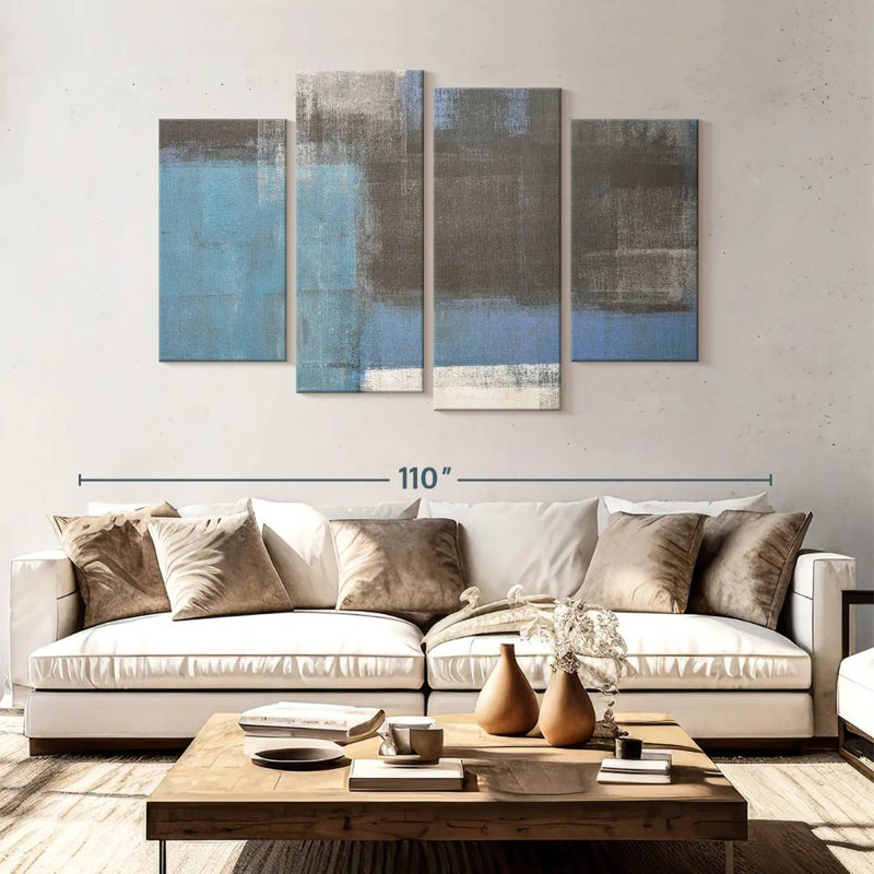 Avery bleu gris abstrait, H 54 po x l 84 po