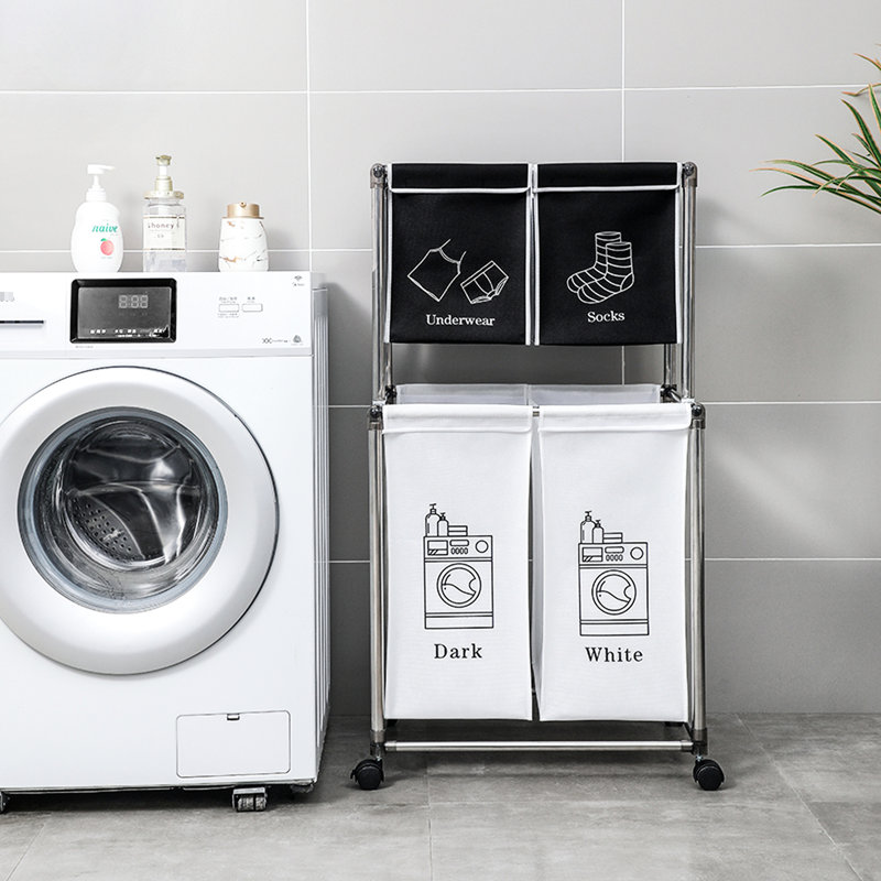 Trieur de linge à 2 niveaux avec 4 sacs amovibles, quatre roues, installation facile, imperméable et fiable