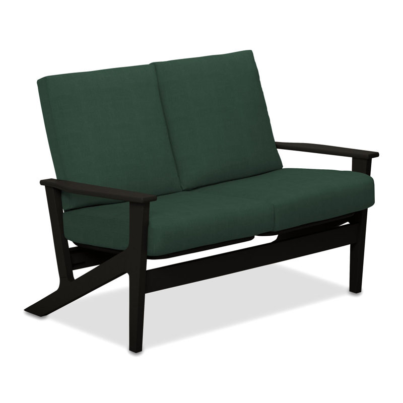 Chrisa 51.5'' Wide Loveseat with Cushions, Forrest Green Velvet, Textured Black