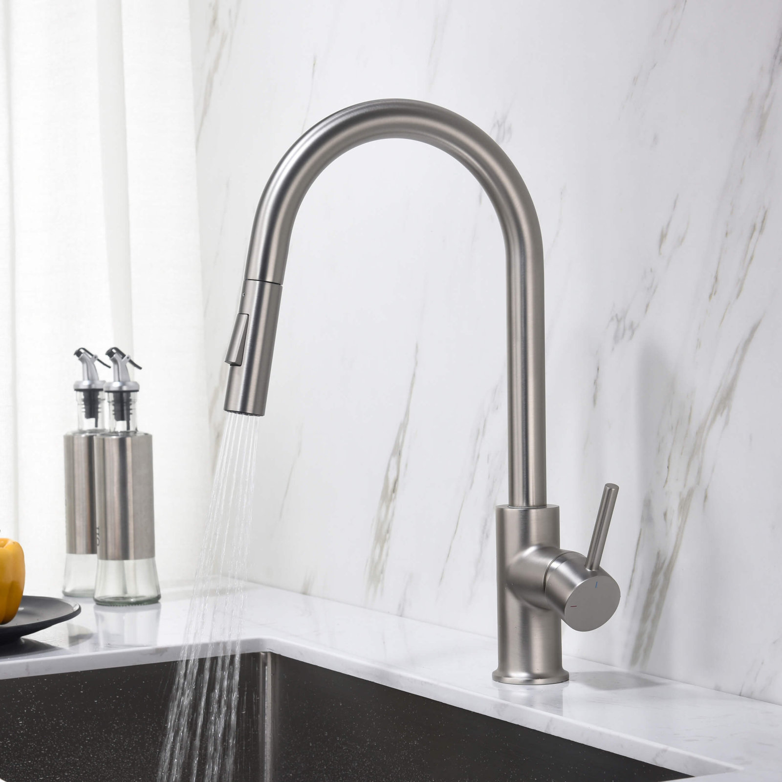 Pull Down Single Handle Kitchen Faucet, Brushed Nickel