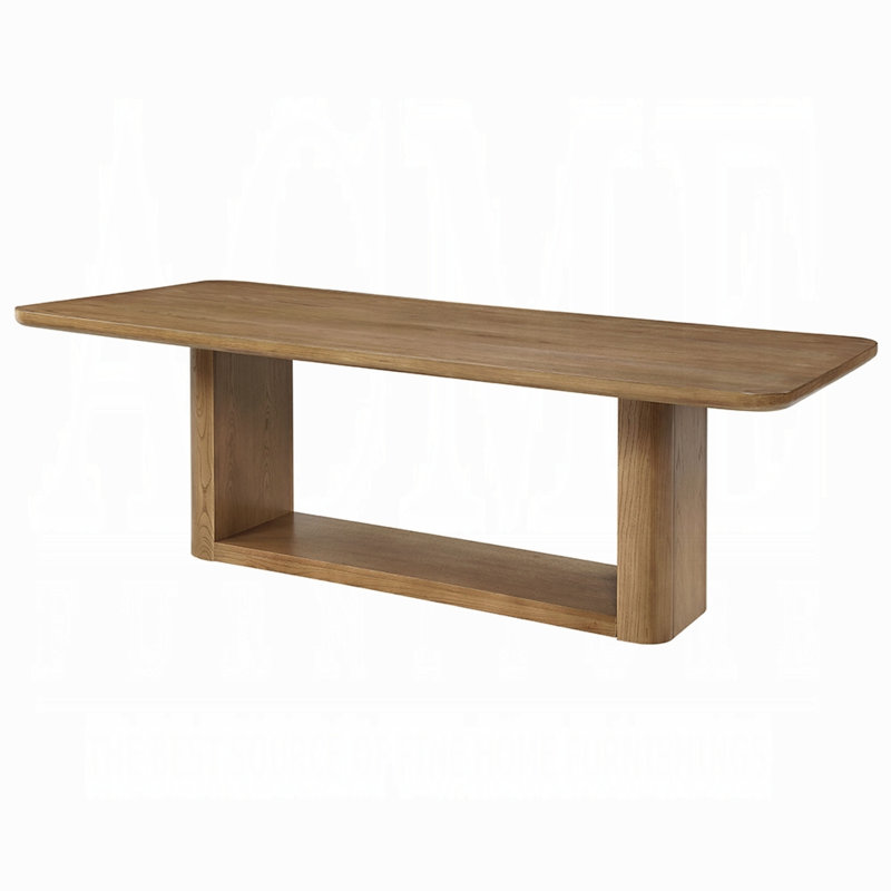 Table de salle à manger Sery, plateau rectangulaire de 95 pouces, base à double piédestal, brun