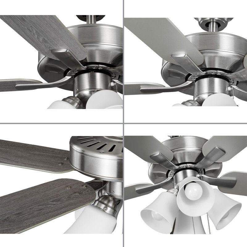 52'' Brushed Nickel Ceiling Fan with Light Kit and Reversible Blades