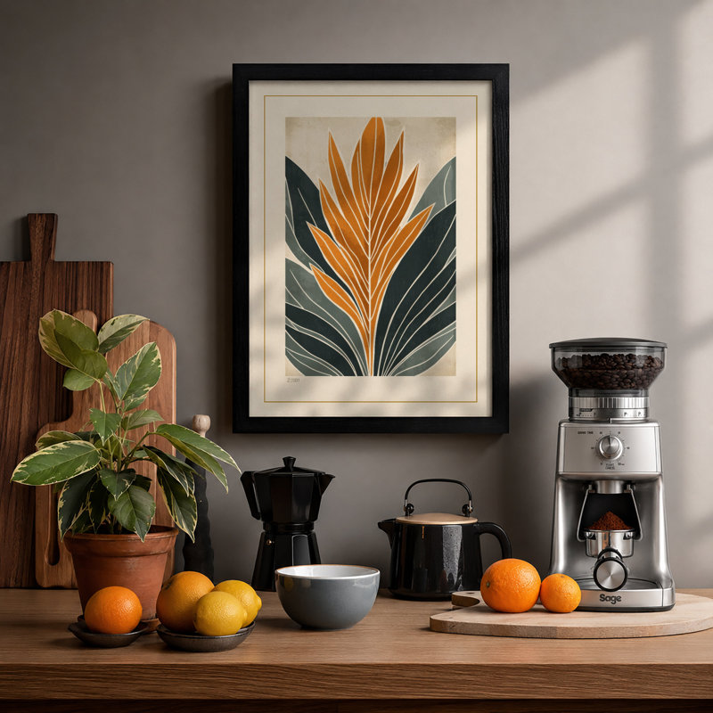 Golden Stem Symmetry Botanical - Print, A1 - 84.1 x 59.4 cm, Black