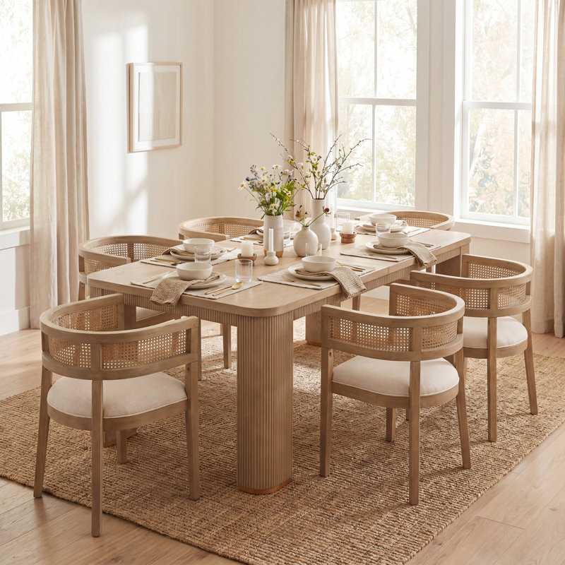 Chassidi 6-Person Dining Table Set With Upholstered Chairs & Wooden Frame