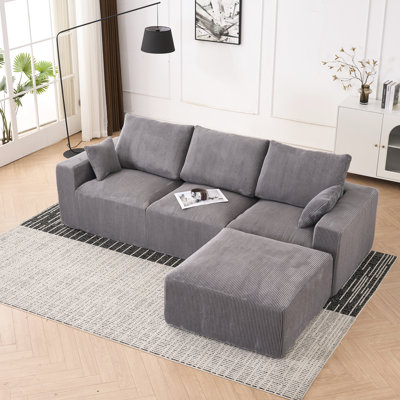 Boneless Grey Corduroy 6 - Seat Sectional For Living Room, 113" U Shaped, No Assembly, Full Foam Construction, Multifunctional With Chaise And Four Throw Pillows Shaped Modular Compression