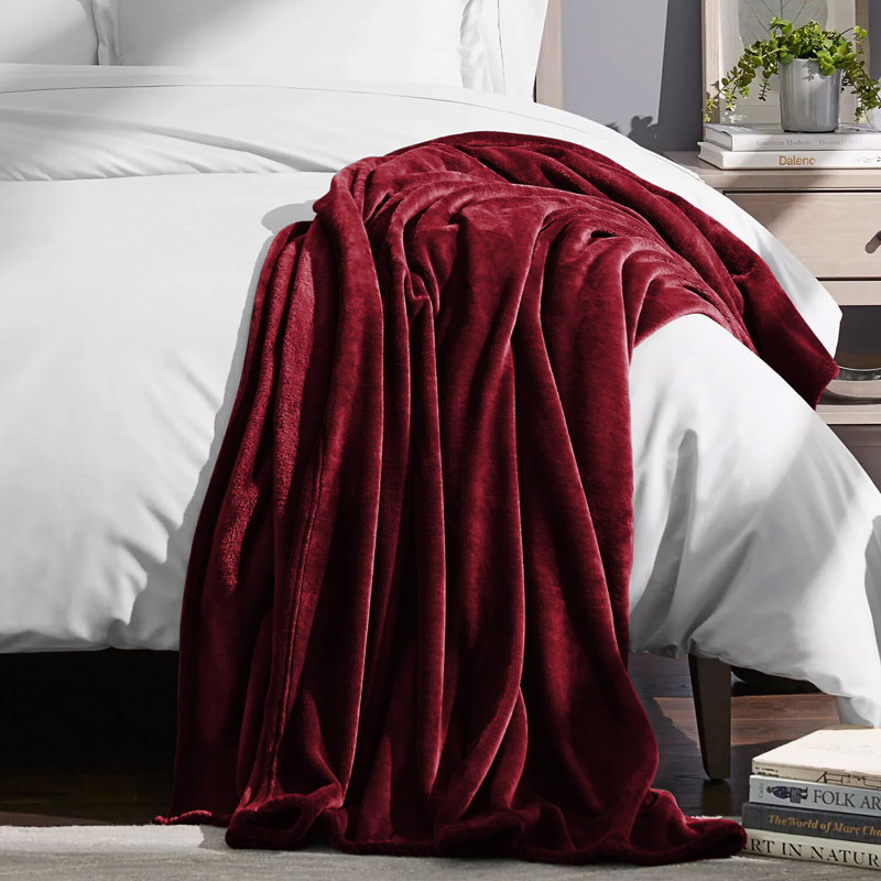 Reversible Plain Weave Fleece Throw Blanket, Burgundy, Single