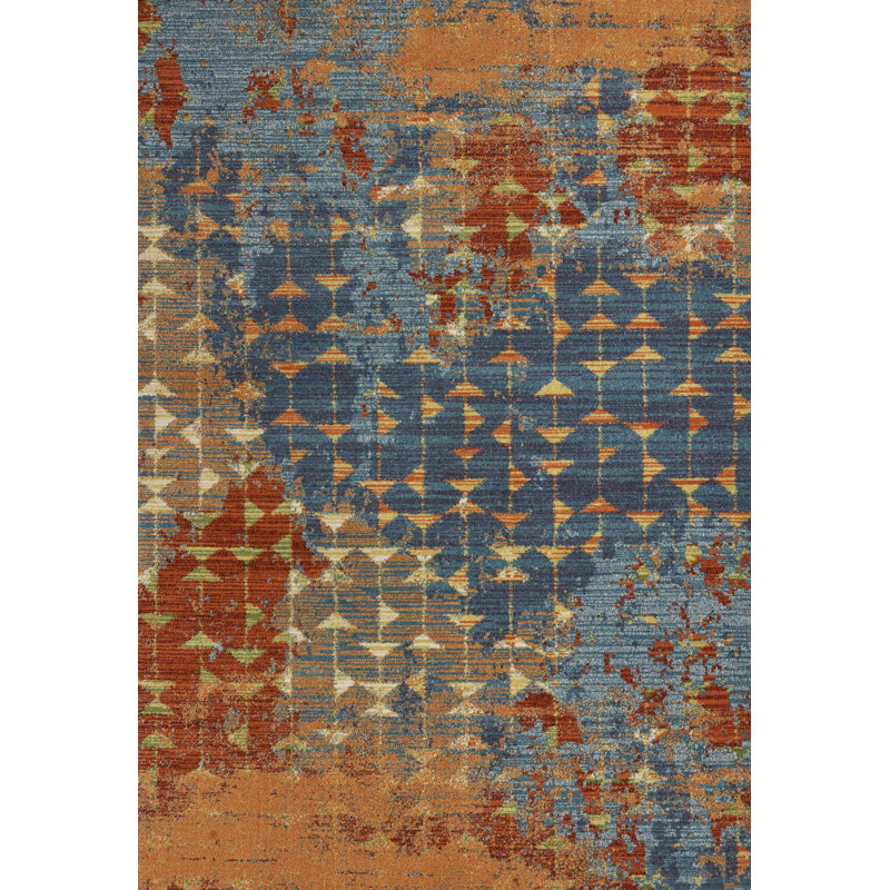 Tapis bleu / corail, Rectangle 5 pi 3 po x 7 pi 7 po