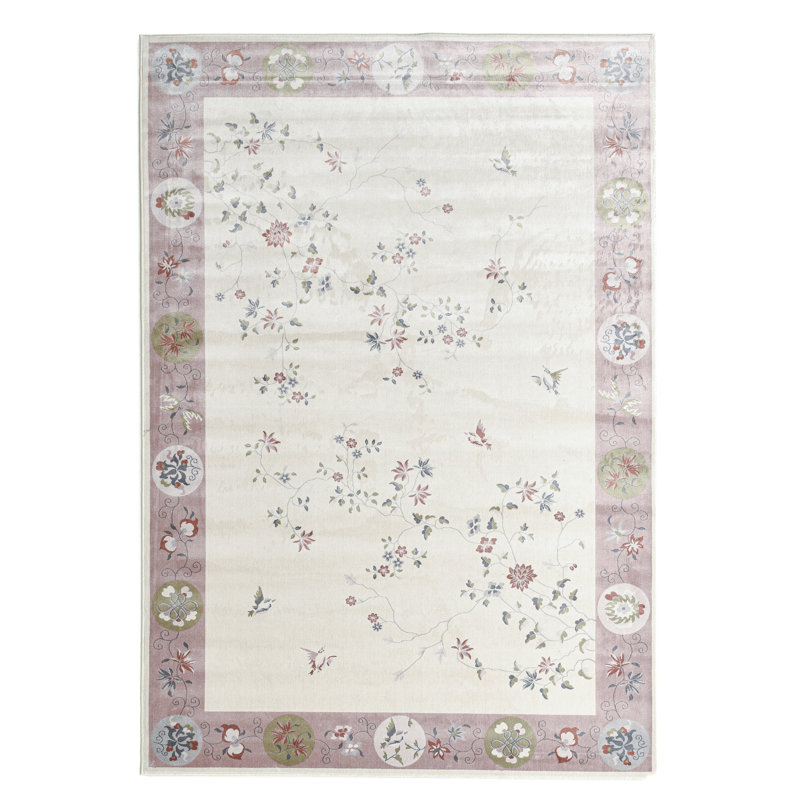 Machine Woven Cream/Pink Indoor Rug, Rectangle 200 x 290cm