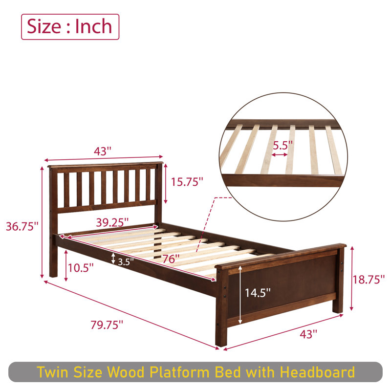 Rashodd Solid Wood Slat Bed, Walnut