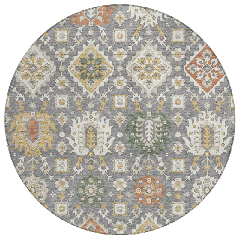 Machine Washable Indoor/Outdoor Husby ACN2200 Bohemian Rug, Round 8'