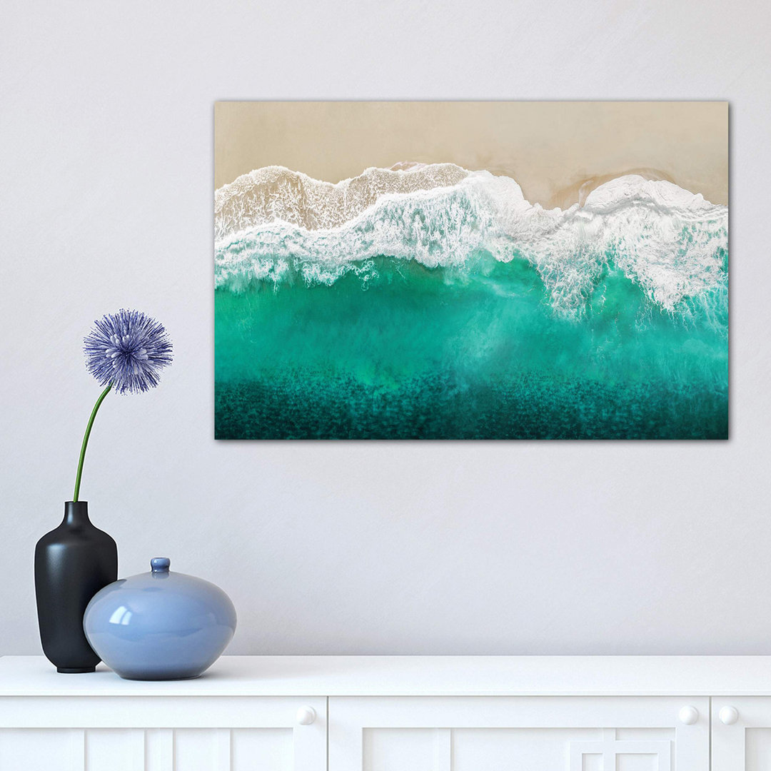 Teal Ocean Waves From Above I by Maggie Olsen - Wrapped Canvas Print