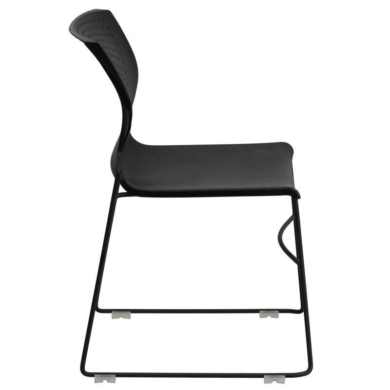 Black Metal Armless Stacking Chair with Perforated Back