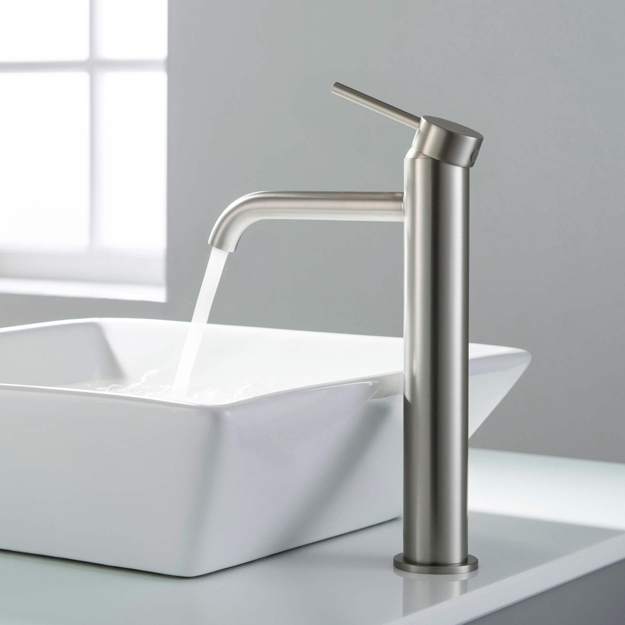 Vessel Sink Bathroom Faucet, Brushed Nickel, Without Drain Assembly