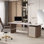 Bureau d'écriture avec tiroirs brun + blanc fritté + bois manufacturé + acier inoxydable