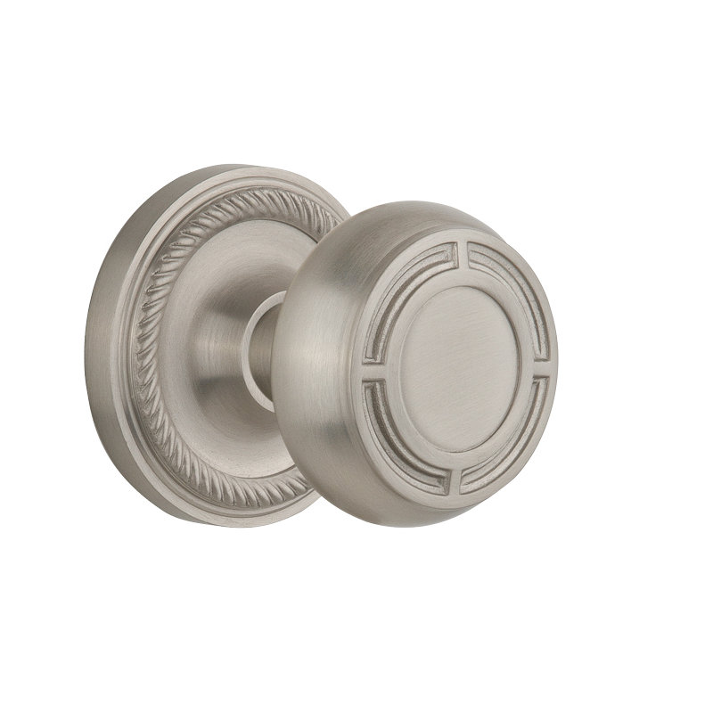 Rope Rosette with Mission Door Knob, Satin Nickel, 2-3/4”