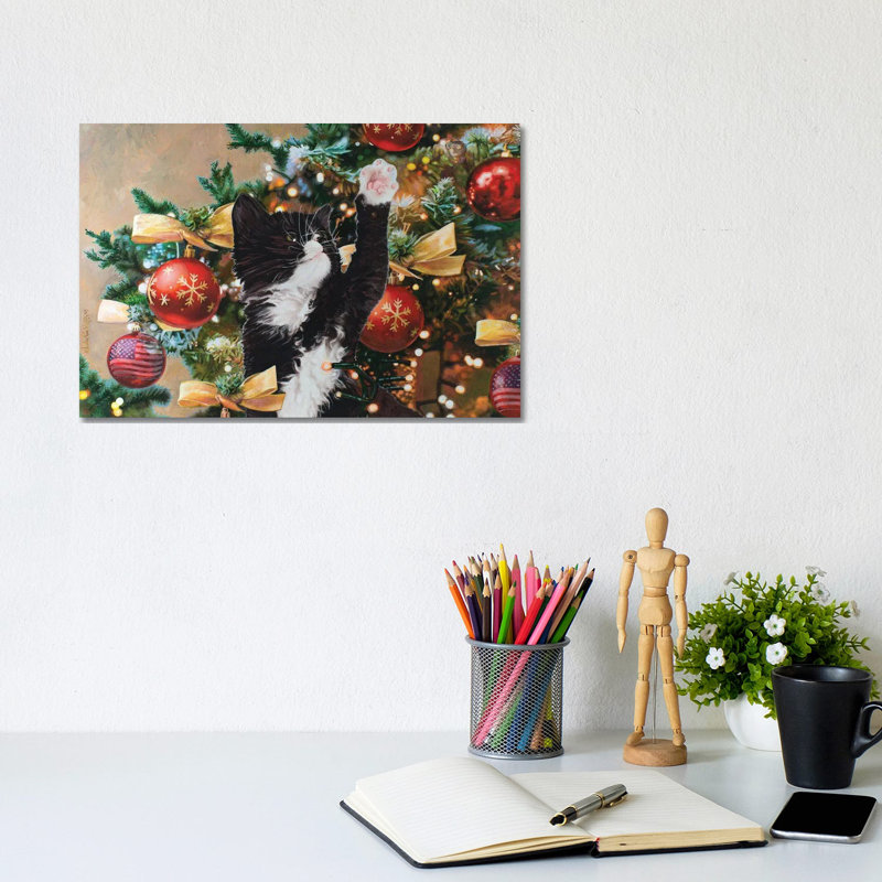 «Il était une fois un chaton dans un arbre de Noël», reproduction d'art sur toile tendue