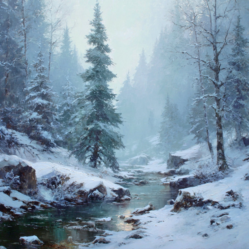 «Winter Stream», art mural sur toile tendue, H 40 po x l 40 po