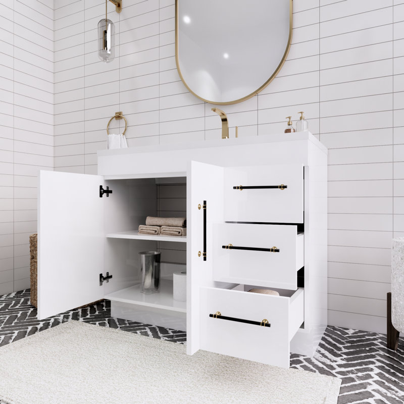 41.73228'' Single Bathroom Vanity with Acrylic Top, Gloss White