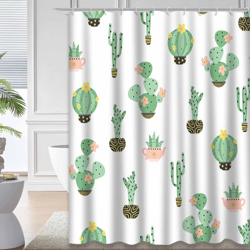 Rideau de douche à motif de cactus imperméable à l'eau avec 12 crochets, L 72 po x l 72 po