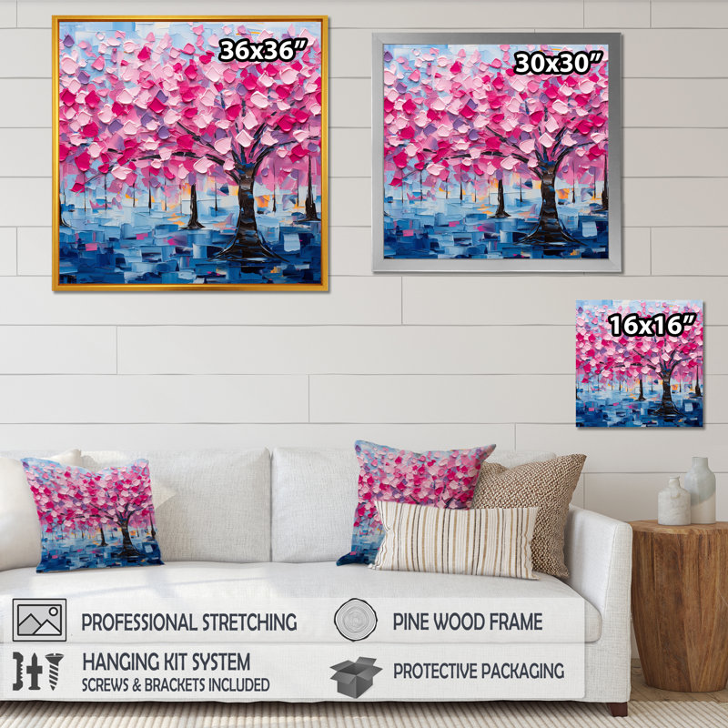 «Pink Tree Essence IV» - art mural arbre, Or, H 36 po x l 36 po