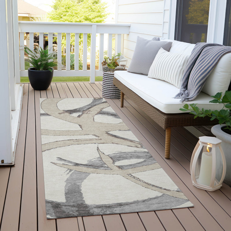  Tapis beige intérieur / extérieur lavable à la machine Chayden ACN1022, Tapis de couloir 2 pi 3 po x 7 pi 6 po
