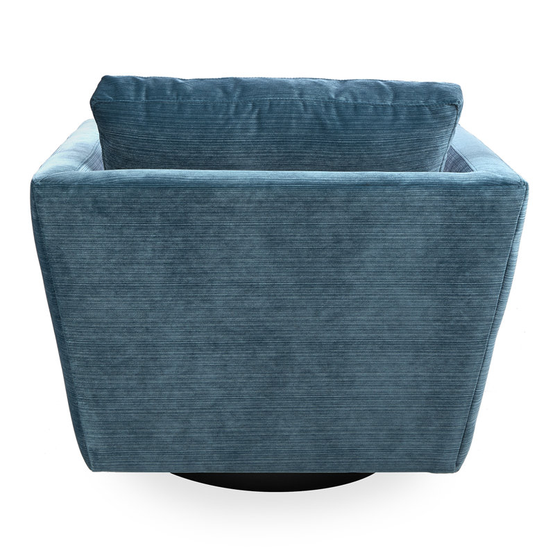 Luxurious Blue Velvet Swivel Armchair with Manufactured Wood Base