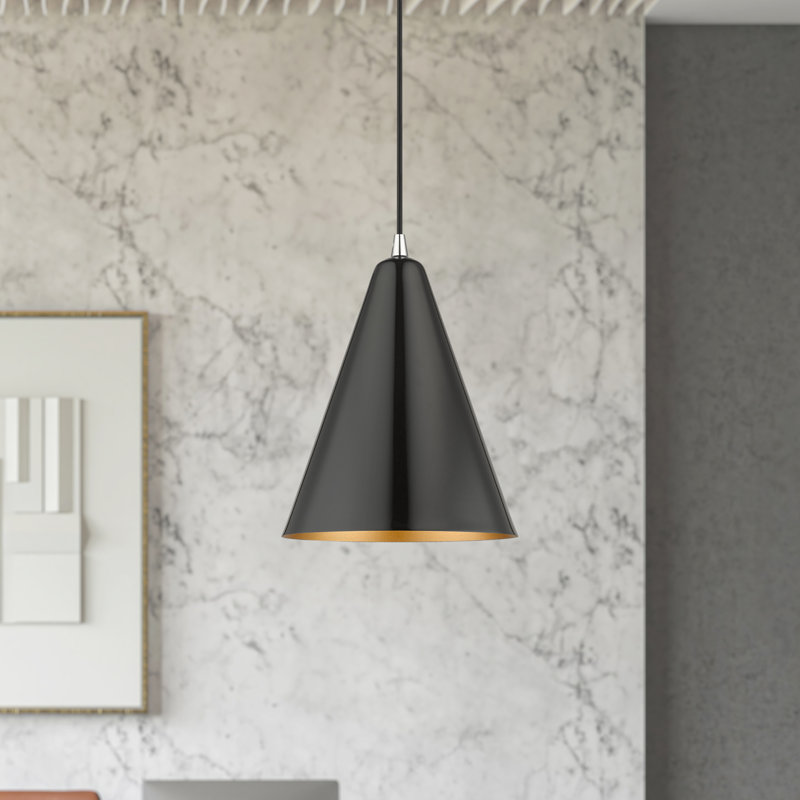 Luminaire suspendu conique à 1 lumière Drewie, Noir brillant