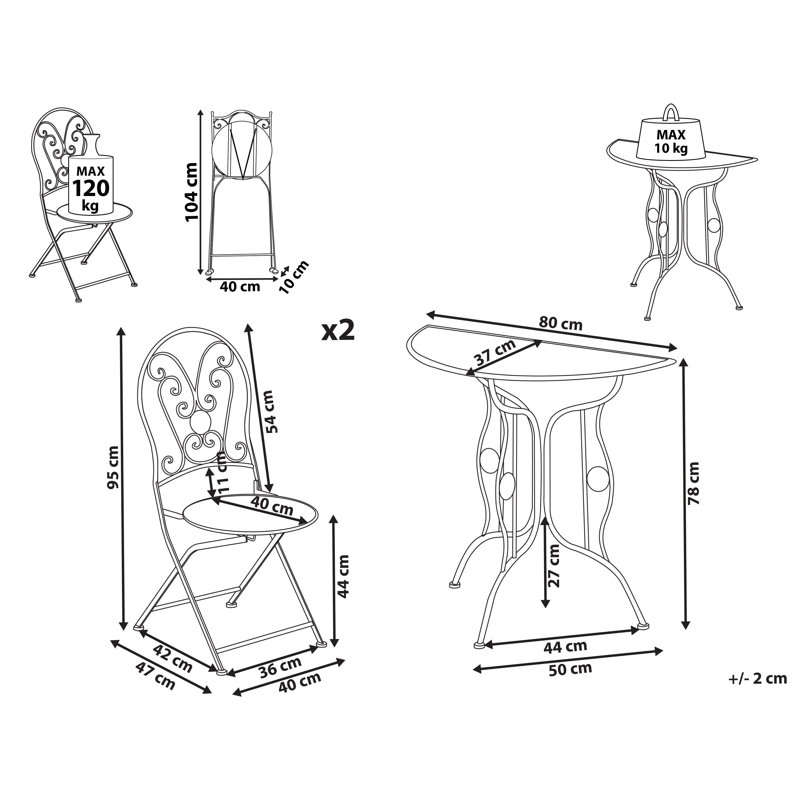 3 - Piece 2 - Person Outdoor Bistro Set