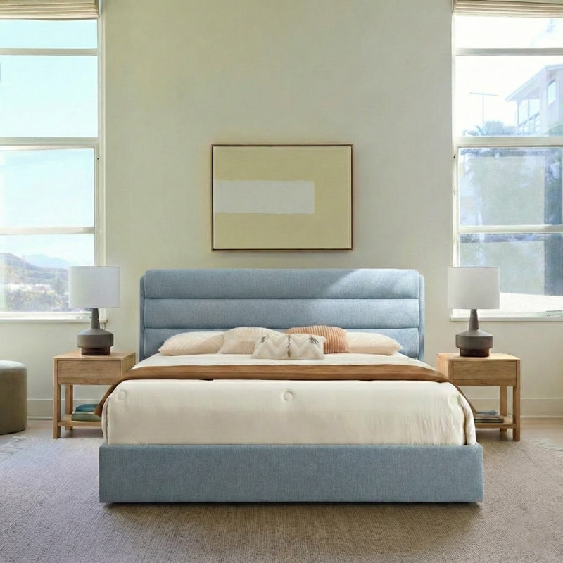 Upholstered Lift-Up Storage Platform Bed, King, Baby Blue