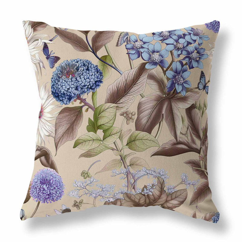 Coussin décoratif Garden Gracefulness Broadcloth, H 16 po x l 16 po, Bleu/brun
