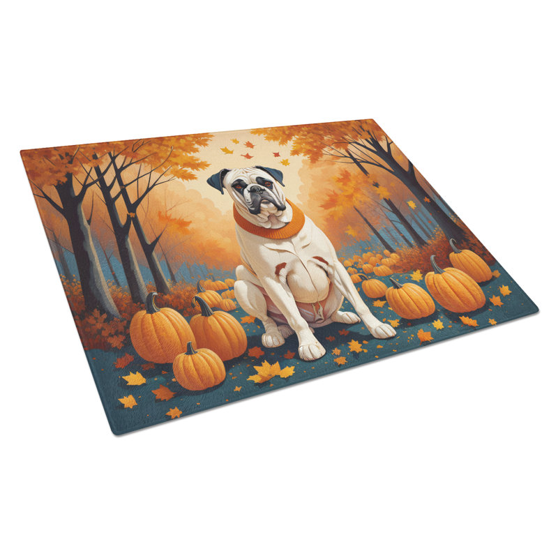 White Boxer Fall Glass Cutting Board Large