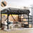 Queen Loft Bed with Storage Stairs, Shelves & Built-in Wardrobe, Metal Loft Bed Frame with LED & USB, Natural Wood-1983373228-1983373226