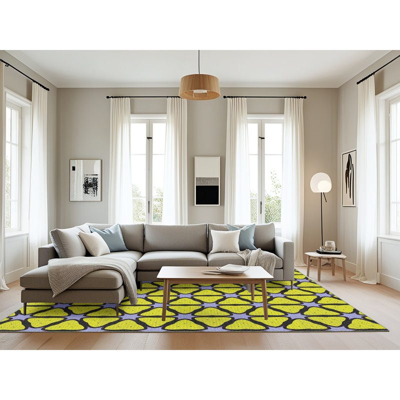 Tapis jaune / noir Power Loom, Rectangle 8 pi x 10 pi
