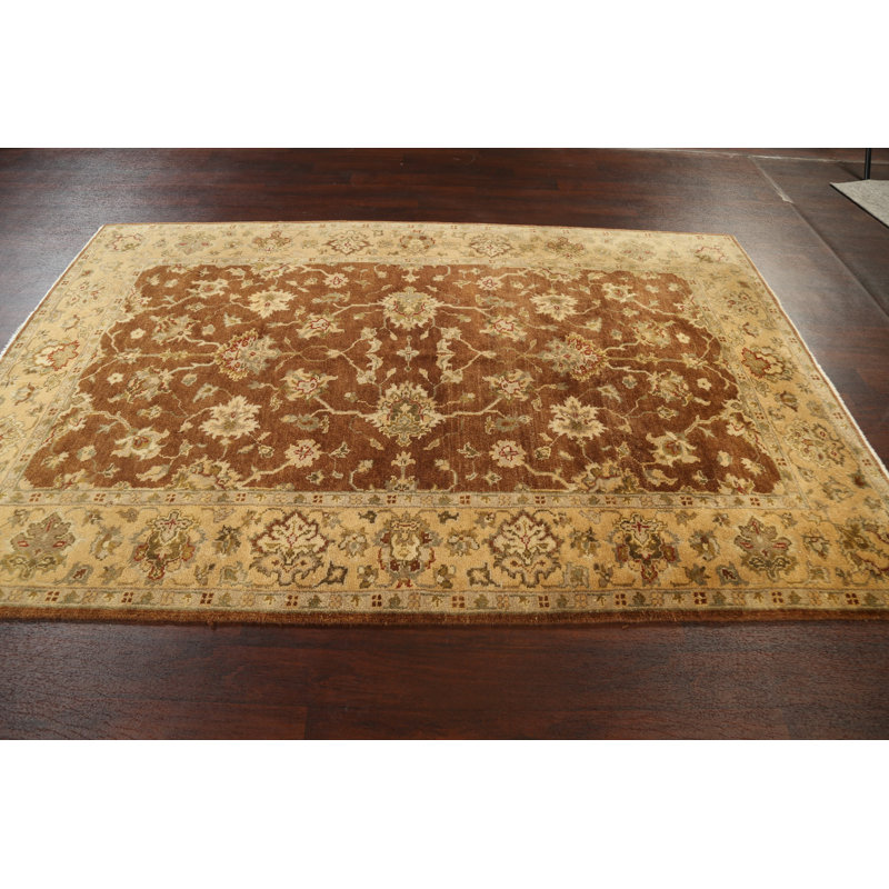 Tapis brun noué à la main de conception unique 5 pi 10 po x 8 pi 5 po