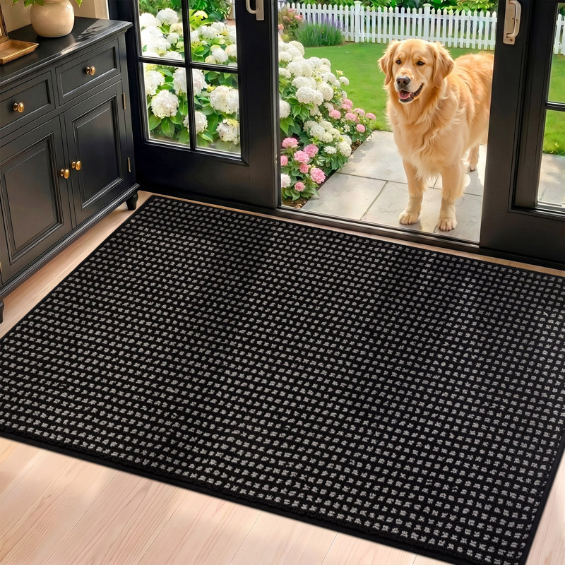 Waffle Non Slip Absorbent and Resistant Low-Profile Door mat, black, 48*32
