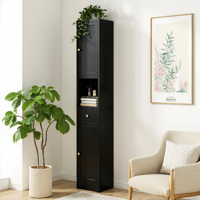 Armoire de rangement étroite de 71 po de hauteur, en métal, à 5 niveaux avec 2 portes et 2 tablettes réglables - Unité autoportante peu encombrante pour la salle de bain, la cuisine, la salle de lavage ou le garde-manger (l 11,9 po x P 11,9 po x H 70,9 po)
