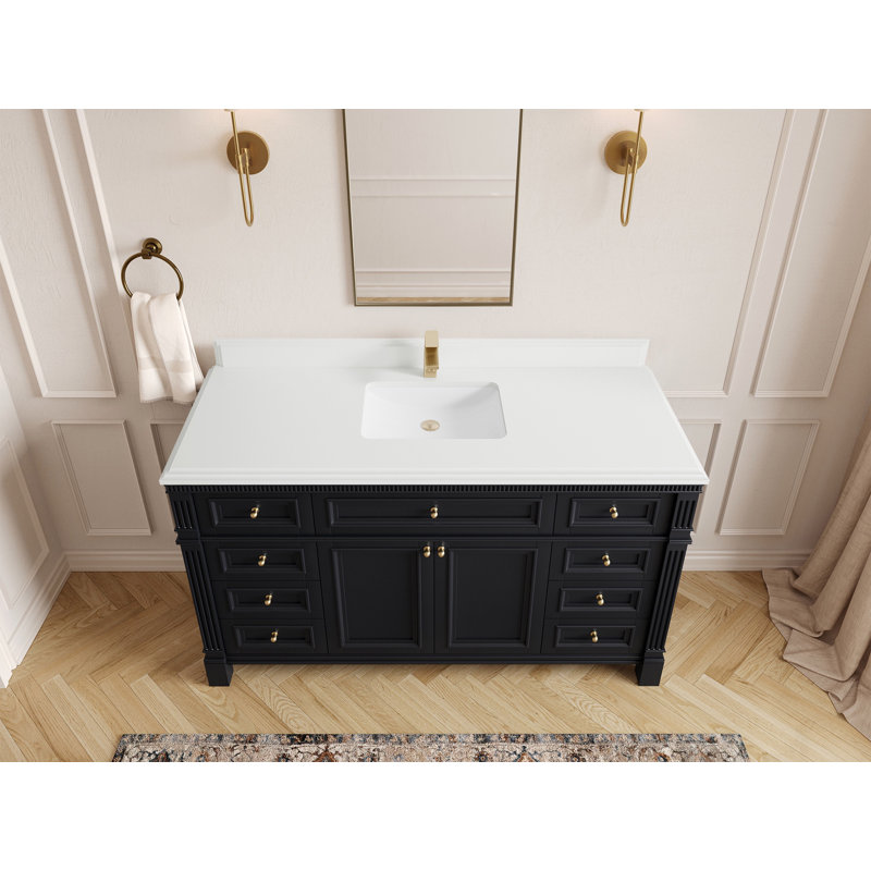 Nazaha X P 22 po De meuble-lavabo simple en D avec quartz blanc Cove Edge, Blanc