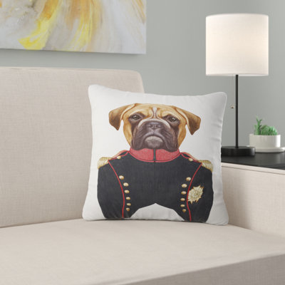 Boxer en uniforme militaire - coussin imprimé animal