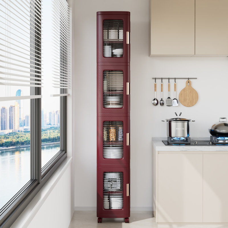 Boîte de rangement pliante empilable à 4 niveaux Aarn, tiroirs de rangement empilables sur roulettes, armoire de plancher de salle de bain avec portes