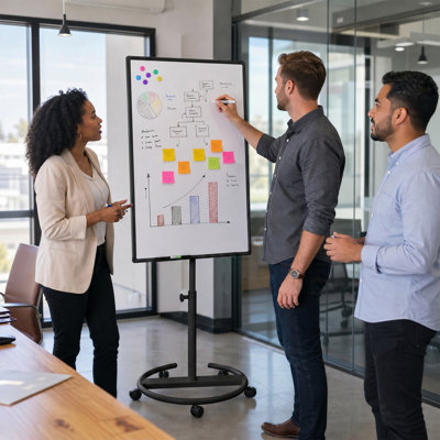36"x24" Rolling Whiteboard with Adjustable Stand, Rotating Hooks, Round Base, and Eraser Set for Classroom and Meetings