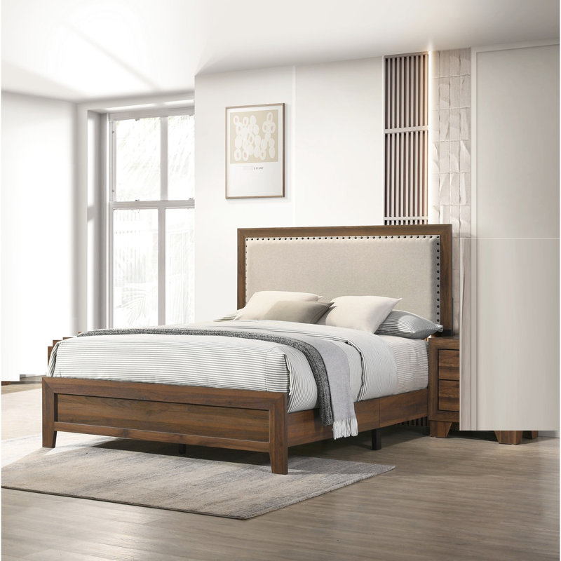 Luxueux grand lit en cerisier brun avec tête de lit tapissier et superbe structure en bois de gaze, Grand, White