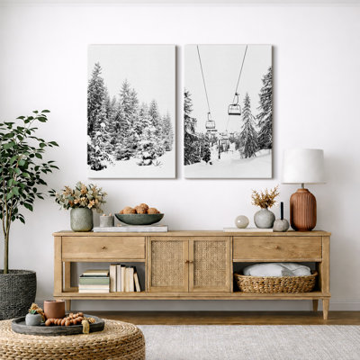 Winter Forest Snow Nature Landscape Black And White Photography, Rustic Modern Woodland Pine Tree Pictures, Giclee Canvas Digital Print Framed Wall Art