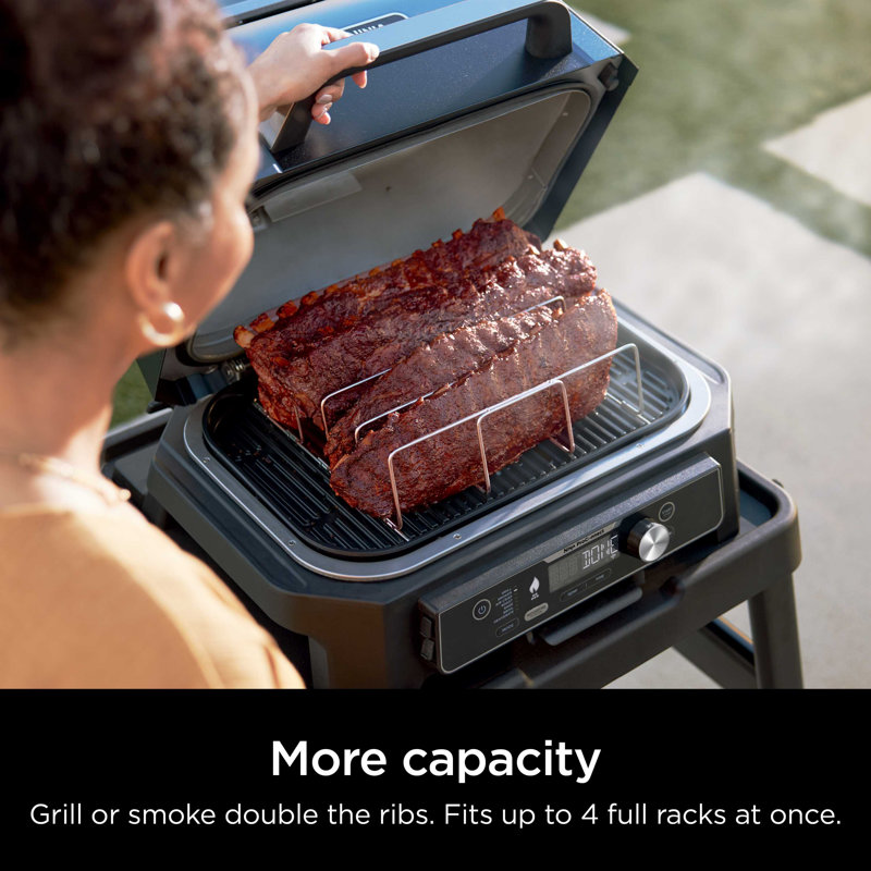 Ninja Woodfire Rib Rack, Compatible With Og800 And Og900 Series, Smokes 4 Full Racks Of Ribs, Elevates Ribs For All-around Airflow, Even Bark, Steel, Silver