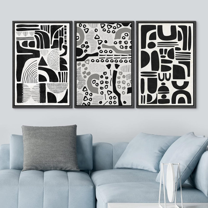 Mid Century Shape 3 - Pieces, 24" H x 48" W, Black