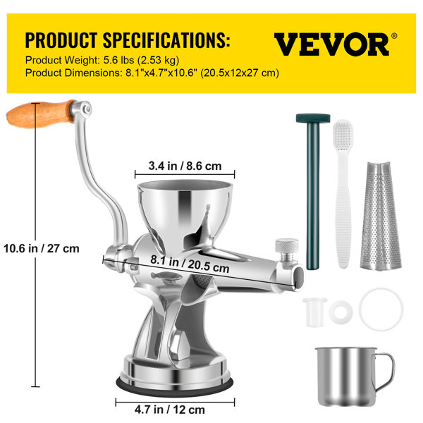 VEVOR Masticating Juicer, Cold Press Juicer Machine,1.3 in. Feed Chute Slow  Juicer, with High Juice Yield, Grey MINIZKX100W4EGLO1V1 - The Home Depot