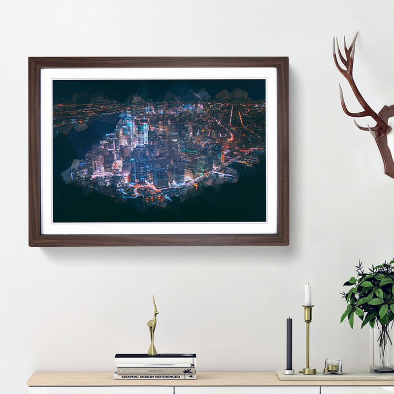 The Lights of New York City in Abstract - Picture Frame Graphic Art Print on MDF, Walnut Framed, 36cm H x 48cm W x 2cm D