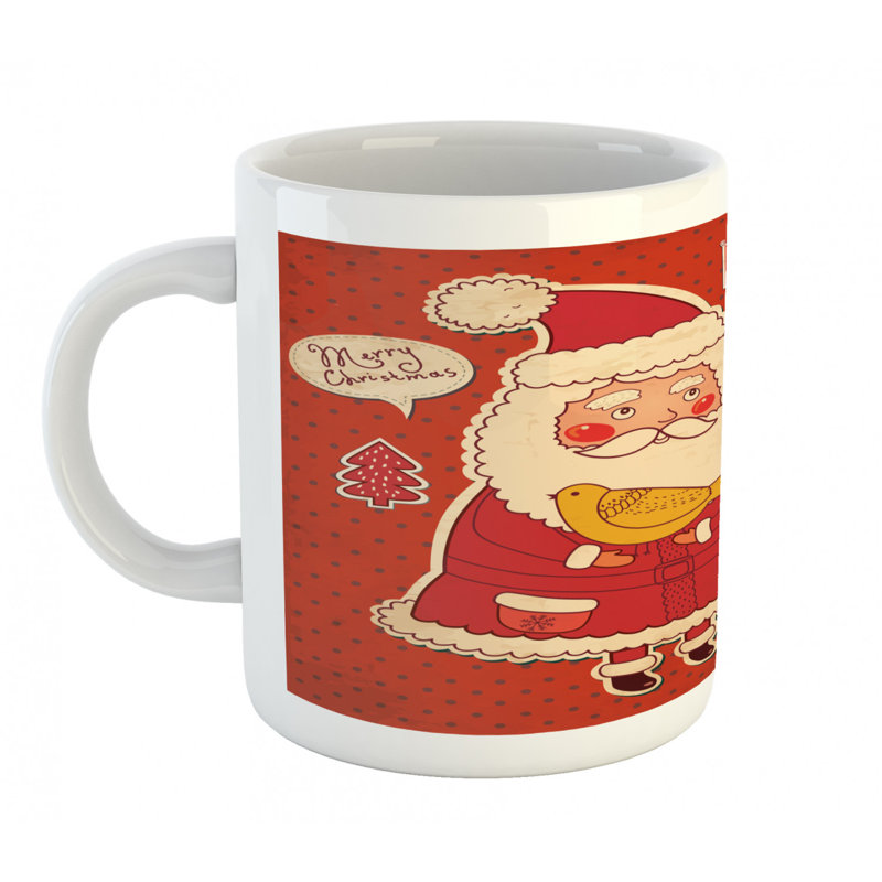 Tasse à café père noël holding oiseau